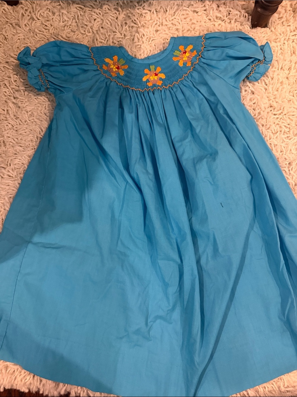 Lolly Wolly Doodle Bright Blue Smocked Thanksgivings Dress